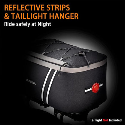 JXFUKAL Rear Bike Rack Bag with Rain Cover, 7L/9L/10L/12L Waterproof Bicycle Ebike Saddle Bag Cycling Pannier Trunk Carrier with Reflector & Adjustable Cord for Commuter Travel Outdoor