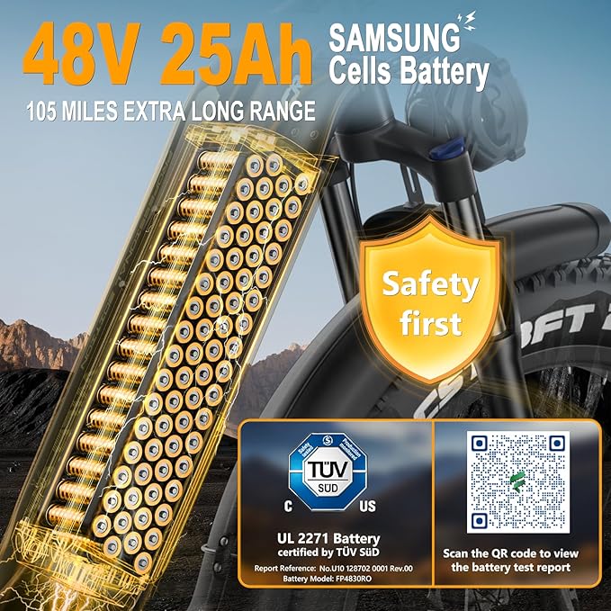 FREESKY Electric Bike for Adults,105mile Long Range Ebike, 2000W Motor 37MPH Fast Step-Thru E Bike 25Ah Samsung Cells Battery Full Suspension Electric Dirt Bicycle 26'' Fat Tire for Commuter Mountains