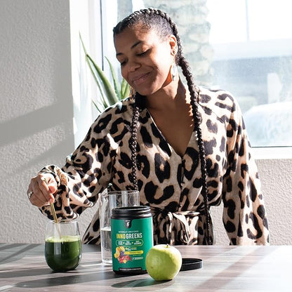 Inno Greens | 28+ Organic Greens & Superfoods | Advanced Prebiotics + Probiotics | Super Antioxidant + Hydration | Spirulina, Chlorella, Ashwagandha | Natural | 30 Servings (Strawberry Banana)