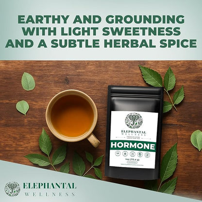 Elephantal Wellness Premium Hormone Herbal Tea | PCOS, Hormonal Balance & Mood Support with Chaste Berry, Shatavari, Dong Quai & Black Cohosh | Handmade, Non-GMO, Caffeine-Free Loose Leaf Blend – 4oz Loose Leaf, 40 Servings
