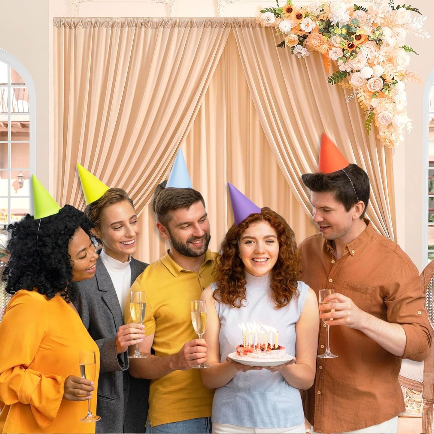 10 x 10 Feet Champagne Backdrop Curtain for Partie, Background Curtains for Photoshoot, Birthday, Wedding, Halloween, Thanksgiving, Christmas Day, New Year Party Decorations 5Ft x 10Ft, 2 Panels