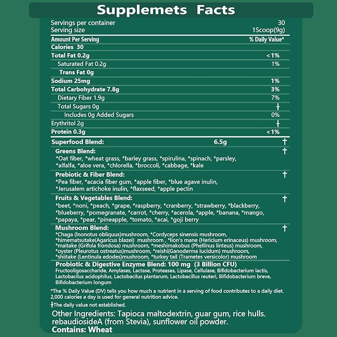 Greens Superfoods Powder for Digestive Health, Sugar Free Super Greens Powder, Spirulina, Chlorella for Bloating & Gut Support, Daily Support for Women, 30 Servings, Mango