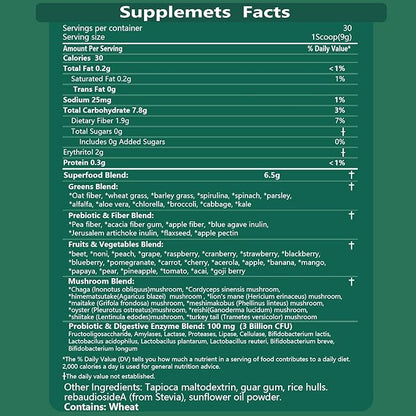 Greens Superfoods Powder for Digestive Health, Sugar Free Super Greens Powder, Spirulina, Chlorella for Bloating & Gut Support, Daily Support for Women, 30 Servings, Mixd Berry