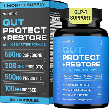 Gut Protect and Restore Supplement | Probiotics for Gut Health, Colon Cleanse & Bloating Relief | Promotes Healthy Digestion | Digestive Enzymes, Postbiotics & Prebiotics | 90 Capsules