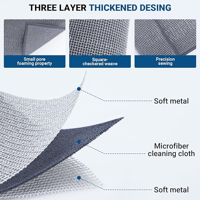 10 Pcs New Upgrade 3-Layer Non Scratch Wire Dishcloth,Wire Dishwashing Rag, Non-Scratch Wire Dishwashing Rags for Wet and Dry, Kitchen Cleaning Dish Rags for Cookware,Sinks, Dishes,Stove