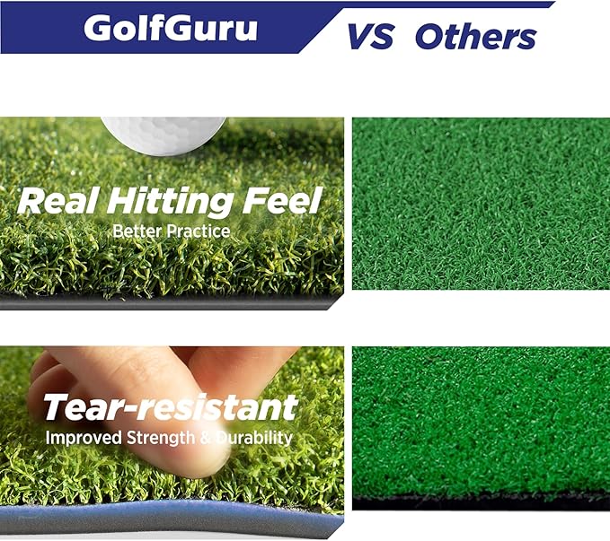 Golfguru Golf Mat, 5x4ft/5x5ft Dense Elite Golf Hitting Mats Practice with 10 Balls, 9 Tees, Heavy Duty Artificial Hitting Training Matt for Backyard Driving Chipping Indoor Outdoor Simulators