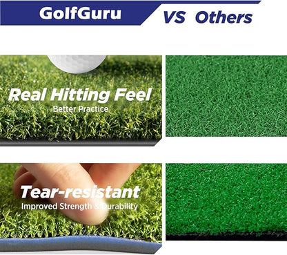 Golfguru Golf Mat, 5x4ft/5x5ft Dense Elite Golf Hitting Mats Practice with 10 Balls, 9 Tees, Heavy Duty Artificial Hitting Training Matt for Backyard Driving Chipping Indoor Outdoor Simulators