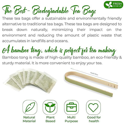 FreshDrinkUS, Premium 30 Ginkgo Biloba Leaf Tea Bags, 100% Natural & Pure from Ginkgo Biloba Leaves. Loose Leaf Herbal Tea. Made with Eco-Conscious Tea Bags. No Sugar, No Caffeine, No Gluten, Vegan.