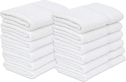 GOLD TEXTILES 48 White Economy Bath Towels Bulk (24x48 Inch) Cotton Blend for Softness-Commercial Grade Easy Care