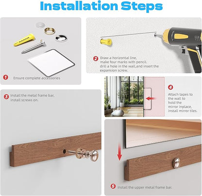 Hasipu 4Pcs 48''x24'' Home Gym Mirror Large Full Length Wall Mounted Full Body Mirror for Yoga Dance Fitness Exercise Studio Bedroom Garage, Frameless Tempered Glass Workout Mirrors Walnut Rectangular