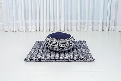 Leewadee Meditation Cushion Set – 1 Round Zafu Meditation Pillow and 1 Square Roll-Up Zabuton Meditation Mat, Pillows Bundle Filled with Kapok