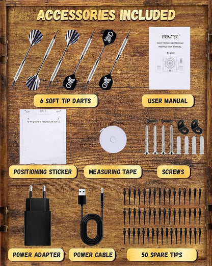 Electronic Dart Board, Electric Dartboard Cabinet Set for Adults [6 Soft Tip Darts] Individual Light Color for Each Player- Wooden Dartboard Cabinet for Family Game [Black]