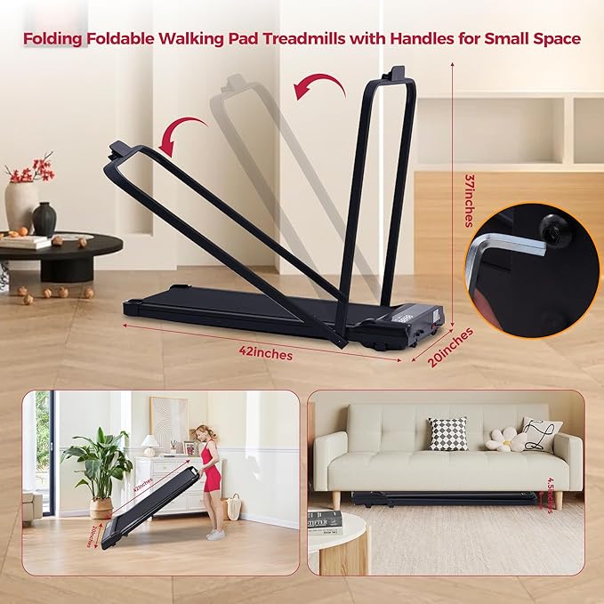 Compact Walking Pad with Handle Bar, 3.0HP Portable Walking Pads Treadmills with Handles for Home Small, 0.6-6.2MPH Compact Home Small Treadmills for Small Spaces, 320LBS