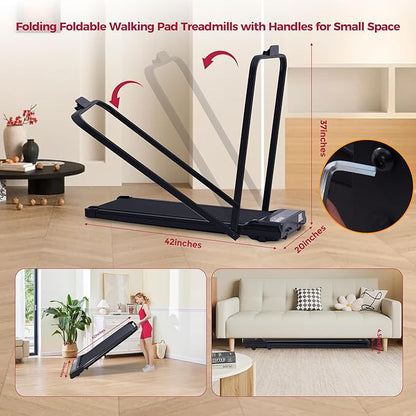 Compact Walking Pad with Handle Bar, 3.0HP Portable Walking Pads Treadmills with Handles for Home Small, 0.6-6.2MPH Compact Home Small Treadmills for Small Spaces, 320LBS