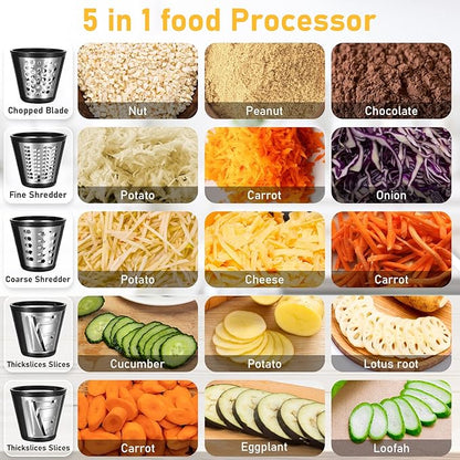 Electric Cheese Grater 5 In 1 Professional One-Touch Control Professional electric slicer/shredder, Spiralizer for Veggies, Carrots