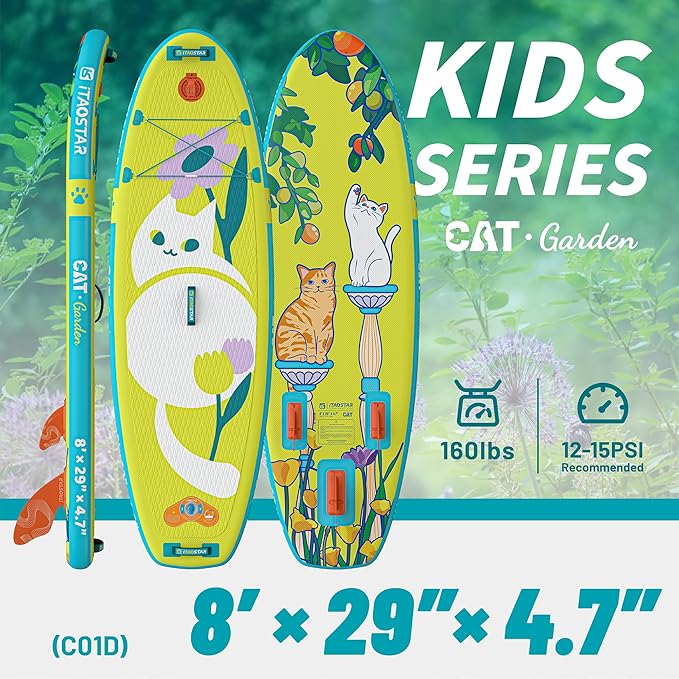 Joy 8'×29"/11'×35" Inflatable Paddle Board for Kids, One-Stop Premium SUP Accessories, Stand Up Paddle Board for More Balance, Tailored Fins for More Fun
