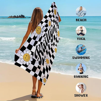 JML Personalized Beach Towel with Name, Custom Flower Beach Towel, Customized Microfiber Pool Towel, Quick Dry & Absorbent Swim Towel for Adult,Mother's Day, Birthday, Summer Holiday,Vacation