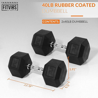 Rubber Encased Hex Dumbbell, Hand Weights with Anti-Slip Cast Iron Grip for Exercise & Fitness, Weights Dumbbells Set of 2 for Strength Training, 5-50 LBS Pair