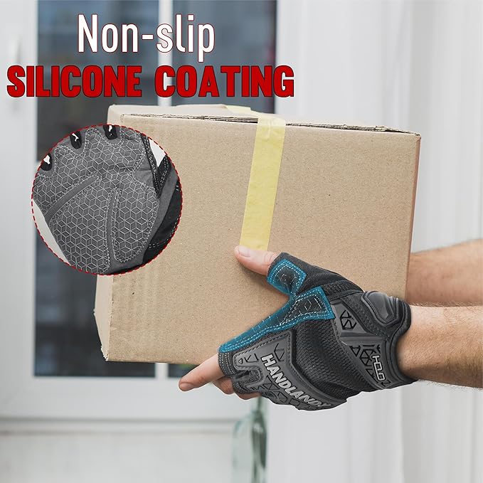 HANDLANDY Fingerless Work Gloves for Men, Padded Half Finger Tactical Mechanics Gloves, Utility Trucker Driver Gloves (Black, X-Large (Pack of 1))