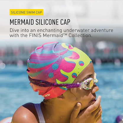 FINIS Mermaid Kids Swim Cap - 100% Silicone - Fun Prints - Universal Fit - Chlorine Protection