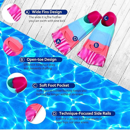 Kids Swim Fins,Short Kids Fins Youth Swimming Flippers for Lap Swimming Training for Children Girls Boys Beginners