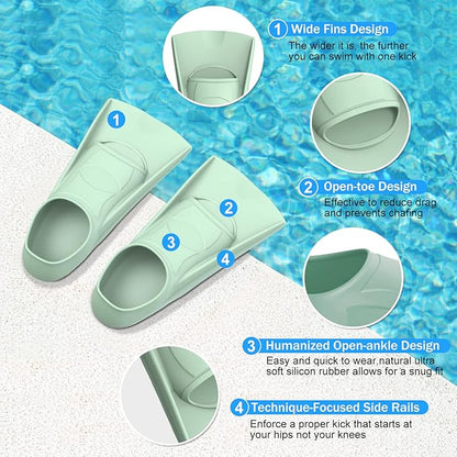 Gintenco Swim Fins, Kids Swim Training Fins for Lap Swimming, Travel Size Flippers with Mesh Bag, Silicone Swimming Fins for Kids Teens Adults Women Men