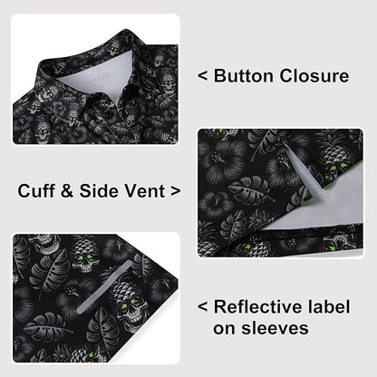 Golf Shirts for Men - Moisture Wicking Short Sleeve Performance Sport Casual Striped Collared Mens Polo Shirt