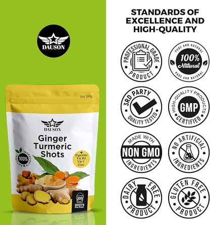 Ginger Turmeric Supplements with Piperine, Orange, Vitamin C, Vitamin D3 & Zinc | Ginger Turmeric Shots for Joint, Heart, Brain, Gut & Skin Health | 200 Servings | Ayurvedic | Powder