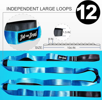 BOB AND BRAD 12 Loop Yoga Stretch Strap - Non-elastic for Stretching, Physical Therapy, Pilates, Dance, Gymnastics, and Athletic Trainers With Carry Bag