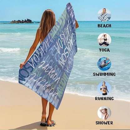 JML Personalized Beach Towel with Name, Custom Beach Towel with Name, Customized Microfiber Pool Towel, Quick Dry & Absorbent Swim Towel for Adult,Anniversary, Birthday, Summer Holiday,Vacation