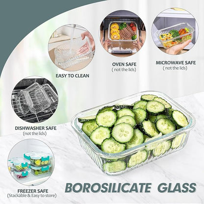 10 Packs Glass Meal Prep Containers with Lids, Glass Food Storage Containers Set, Airtight Lunch Containers, Microwave, Oven, Freezer and Dishwasher Safe, Green
