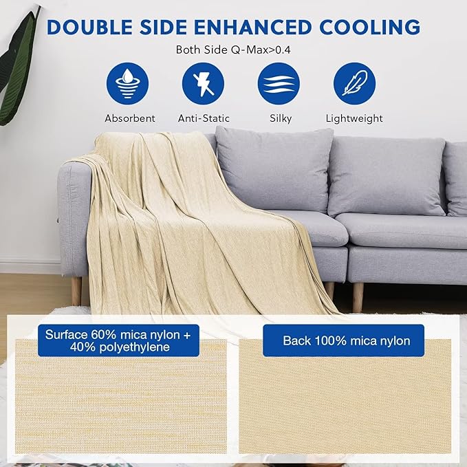 HOMFINE Cooling Blankets for Hot Sleepers - Summer Blanket Thin Lightweight Breathable Soft Double Side Enhanced Cooling for Bed Couch Sofa, Keep Cool for Night Sweats (Beige, 60 x 80 inches)