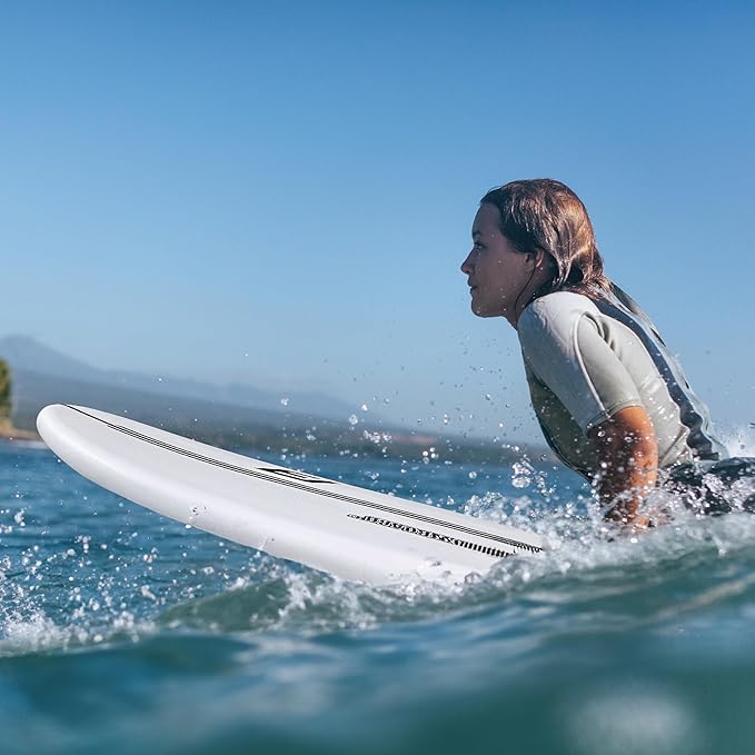 FLOWBOARD Surfboard Softboard Foam - Include (3) Fins 6’ Foot Leash and (2) Wood Stringers Inside Board Availalable in 6' and 7' Short Board and 8' Longboard