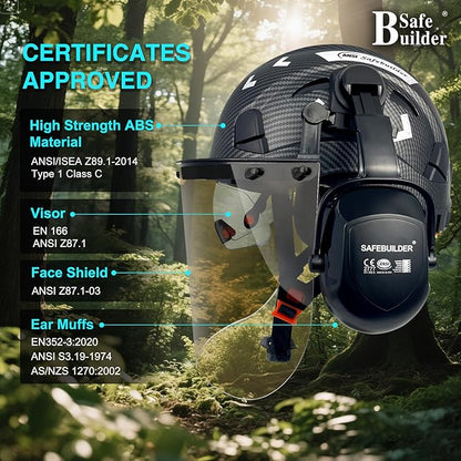 Forestry Safety Helmet with Build-in Visor Mesh Face Shield Ear Muffs 4 in 1 Chainsaw Safety Hard Hats