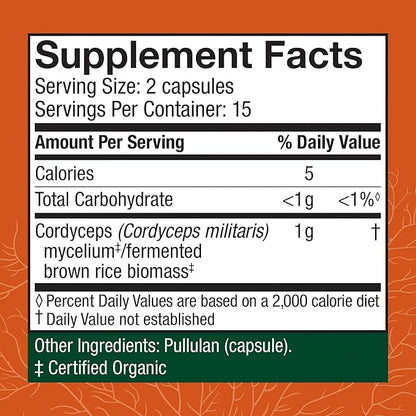 Host Defense Cordyceps Capsules - Immune & Energy Support Supplement - Kidney Health Supplement with Cordyceps - Fitness Support Supplement to Aid Oxygen Uptake - 30 Capsules (15 Servings)*