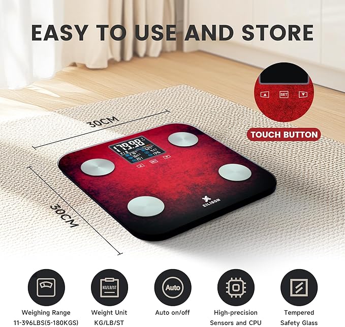 EILISON Highly Advance 2-in-1 Digital & Analog Weighing Scale for Body Weight-400lbs, 4 High Precison GX Sensor Accurate, Thick Tempered Glass, Extra Large Display (red) (Smart Red)