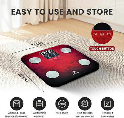EILISON Highly Advance 2-in-1 Digital & Analog Weighing Scale for Body Weight-400lbs, 4 High Precison GX Sensor Accurate, Thick Tempered Glass, Extra Large Display (red) (Smart Red)