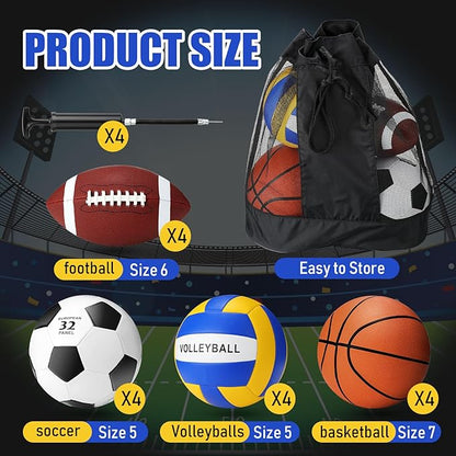 Jenaai Sport Balls Set Official Size Basketball Football Volleyball Soccer Ball with Equipment Bags and Pumps Kit for Kid Youth Adult Indoor Outdoor Operation Christmas