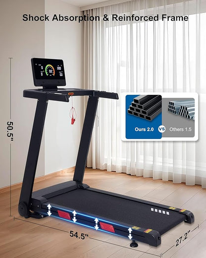 Auto Incline Treadmill, 20% Incline, 3.0HP, 10 MPH Running Machine, 18.5" Wide Belt, 350 lbs Capacity, Treadmill for Home with Bluetooth App
