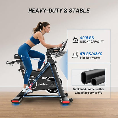 Exercise Bike, Stationary Bike for Home Cardio with Comfortable Seat Cushion, Adjustable Seat Handle, iPad Holder & 350 lbs Weight Capacity