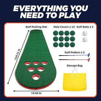 Golf Putting Game Set, Mini Golf Game Set with 2 Putters 2 Balls, 10 Feet Practice Putting Green Mat for Adults, Indoor Outdoor Backyard Party Game
