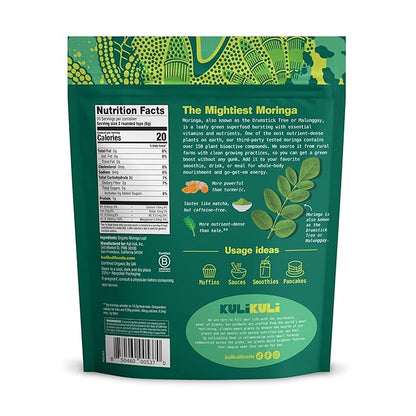 Kuli Kuli Moringa Oleifera Organic Leaf Powder & Green Smoothie, 100% Pure USDA Certified & Non-GMO Moringa Powder, Great with Smoothies, Tea, and Food - Single Pack, 10.6 oz
