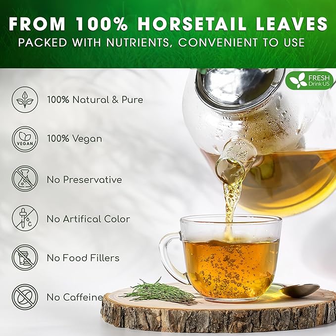 FreshDrinkUS, Premium 75 Horsetail Leaf Tea Bags, 100% Natural & Pure from Horsetail Loose Leaves Herbal Tea. Made with Natural Material Tea Bags. No Sugar, No Caffeine, No Gluten, Vegan.