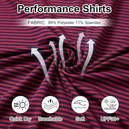 Golf Shirts for Men - Moisture Wicking Short Sleeve Performance Sport Casual Striped Collared Mens Polo Shirt