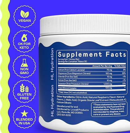 Hi-Lyte Keto & Performance - K1000 Electrolyte Powder Mix - Blue Raspberry - 1000mg Potassium + Magnesium, Calcium, Trace Minerals - Keto Drink for Cramp Support, Fasting, Recovery - No Sugar/Carbs