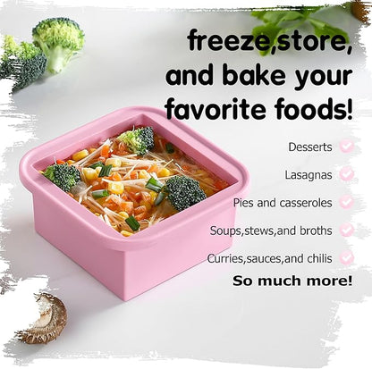 2-Cup Silicone Freezer Trays with Lids – Perfect for Meal Prep, Portion Control, and Easy Freezing-Meal Prep Container Molds for Soup,Leftovers (Cotton Candy, 4 Pack)