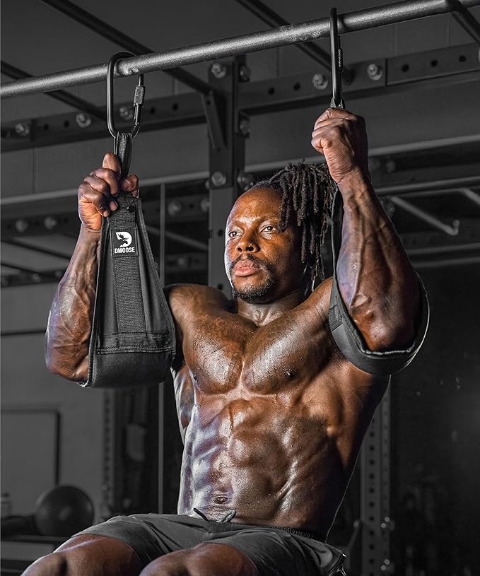 DMoose Fitness Hanging Ab Straps for Pull Up Bar & Core Strength Training - Soft Padded Exercise Straps for Ab Swing & Leg Raises, Hang Bar Strap with 2 Steel Carabiners - Abs Equipment for Home & Gym