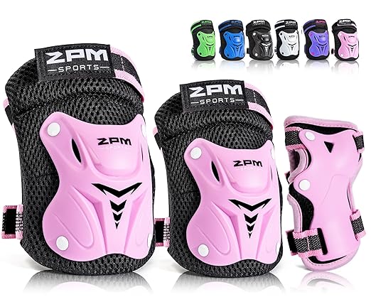 Knee Pads for Kids, Wrist Guards Knee and Elbow Pads Set with Drawstring Bag, Protective Gear Set for Girls Boys Roller Skating Cycling Skateboard - Pink Medium