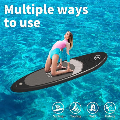 Inflatable Stand Up Paddle Board with SUP Accessories & Backpack. Paddle Boards for Adults. Non-Slip Deck, Wide Stance, Bottom Fin, Double Action Pump.