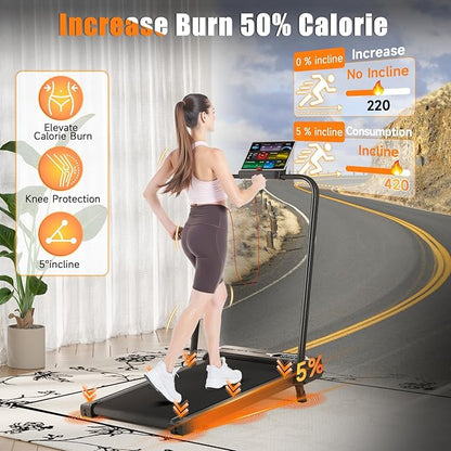 Incline Walking Pad with Handle Bar, Folding Treadmill Foldable Portable Under Desk for Home Office, Ultra Quiet <45dB, Safety Lock, 300+ LB Capacity